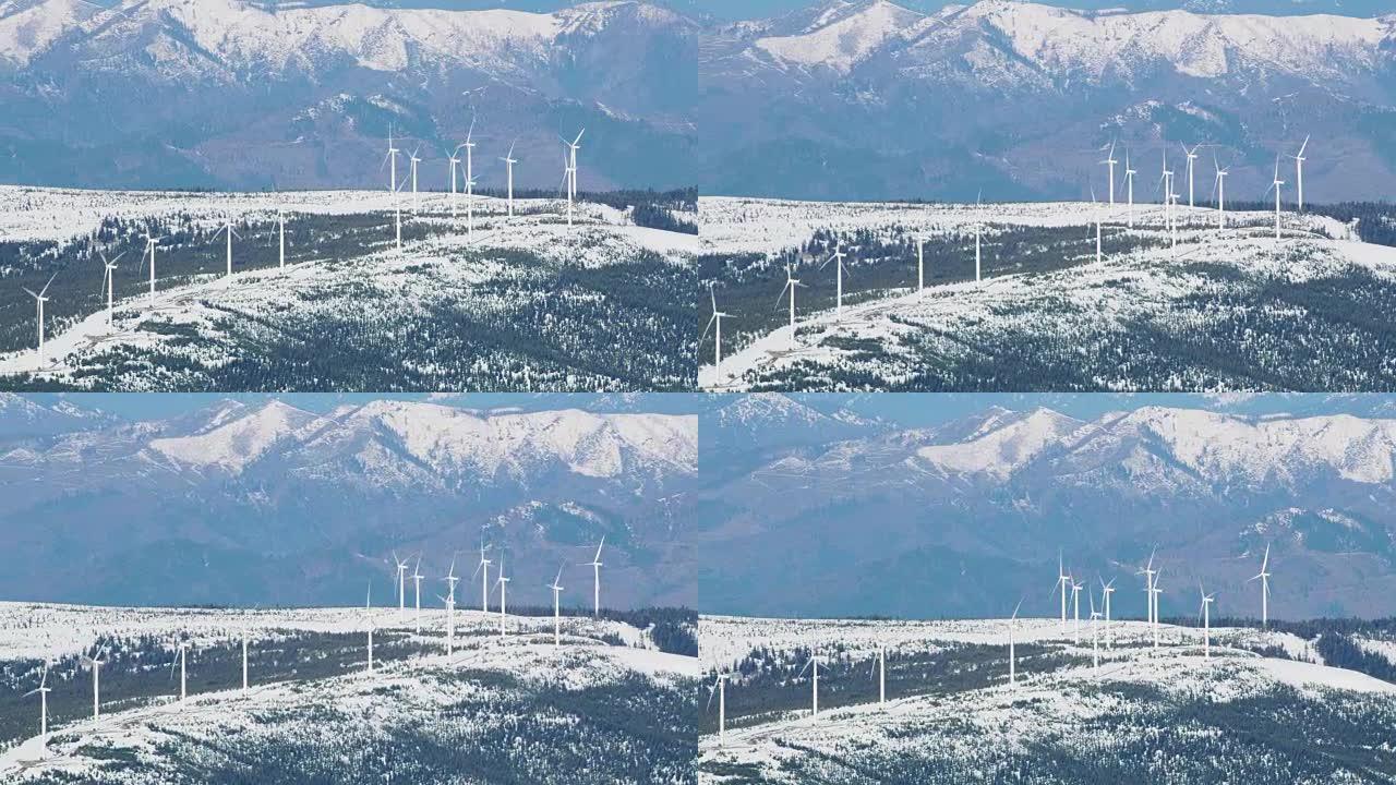 北加州山区风力涡轮机的鸟瞰图