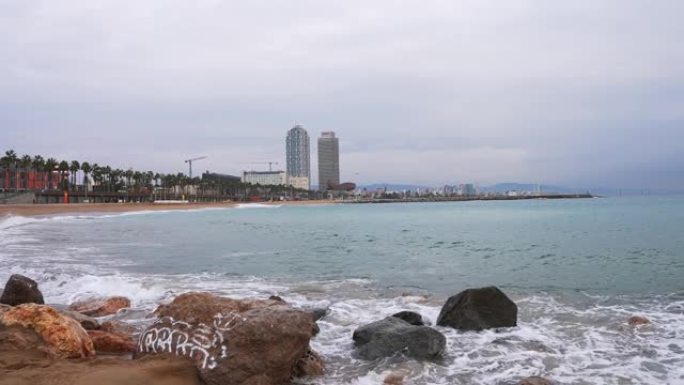 巴塞罗那中央海滩鸟瞰图Sant Miquel Sebastian plage Barceloneta