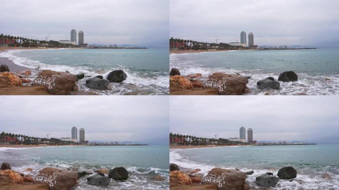 巴塞罗那中央海滩鸟瞰图Sant Miquel Sebastian plage Barceloneta