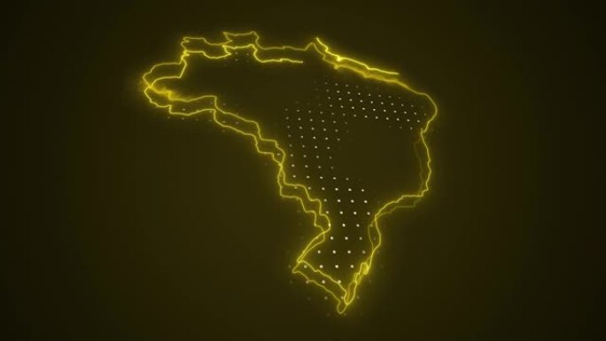 3D霓虹黄色巴西地图边框轮廓循环背景