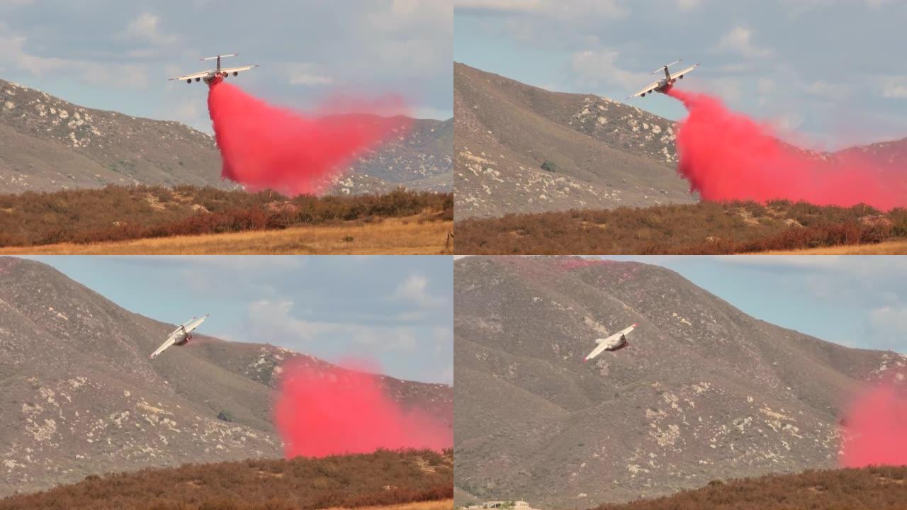 飞机在加利福尼亚的Fairview野火上掉落红色阻燃剂