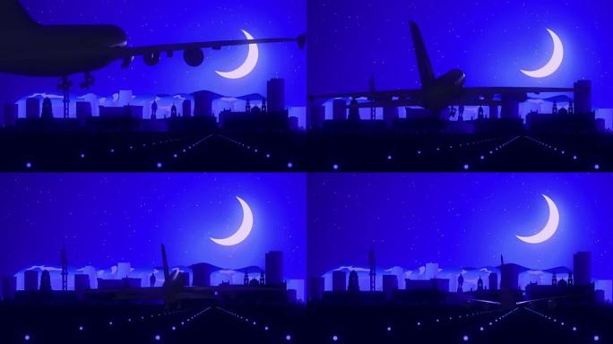 比勒陀利亚南非蓝色飞机降落天际线午夜背景