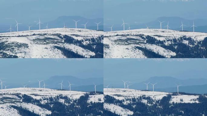 北加州山区风力涡轮机的鸟瞰图