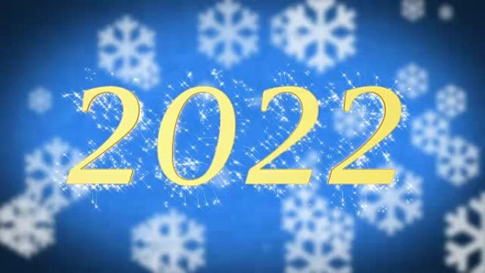 2022创意新年庆祝信息在蓝色的白雪皑皑的背景，屏幕保护程序