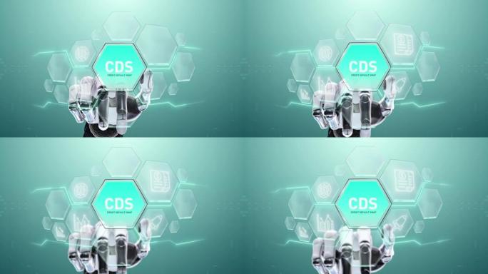 CDS信用违约互换机器人手触摸，触摸未来，界面技术，用户体验的未来，旅程和技术概念，数字屏幕界面