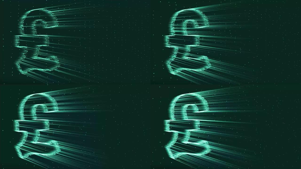 技术背景上的英镑货币符号，英国英镑符号，英镑，霓虹灯Led发光移动线，金融商业经济，4K。