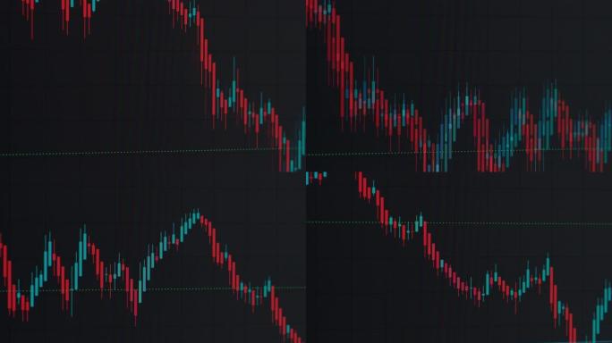 证券交易所，蜡烛图。显示监视器上的货币和股票市场波动。