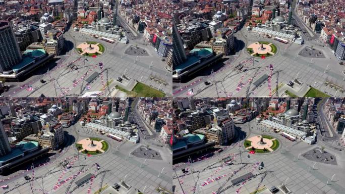伊斯坦布尔空荡荡的街道istiklal街塔克西姆广场高速公路空中射击无人