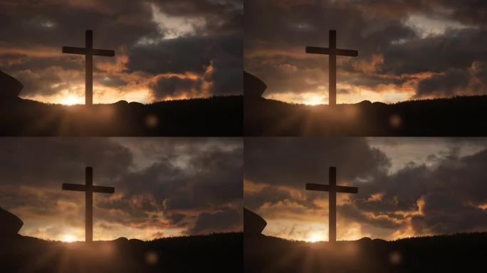 跨山基督教象征信仰力量崇拜复活节无缝循环视频