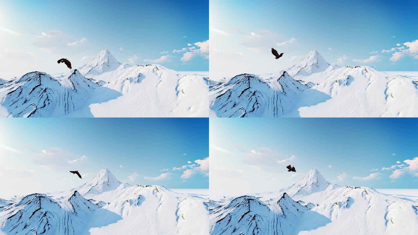 雄鹰老鹰鹰飞过飞向雪山山顶大气壮观开场