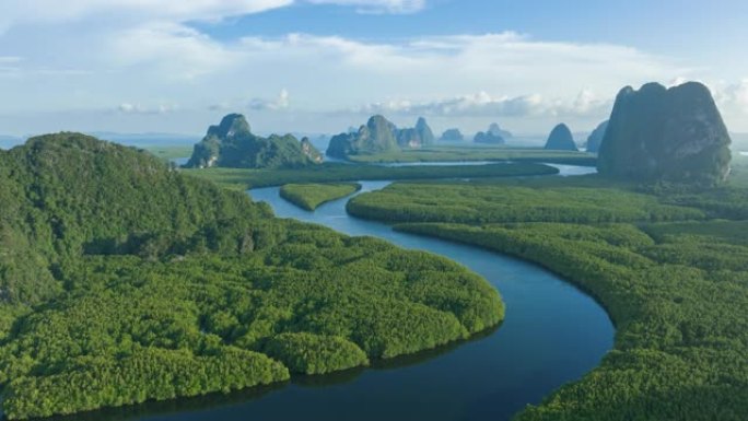 泰国克拉比的攀牙湾国家公园与红树林的无人机延时