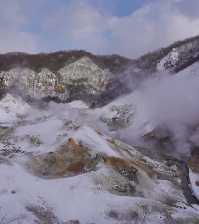 日本北海道登贝地谷地狱谷的平移镜头