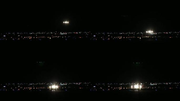 一架客机降落的夜间镜头
