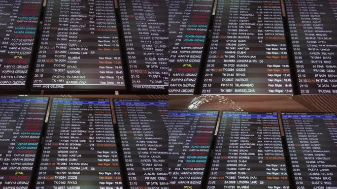 新伊斯坦布尔机场的灯光信息显示屏显示即将到来的航班