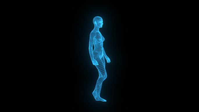 蓝色全息线框人体走路动画 【带通道】