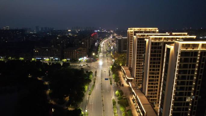 航拍无人机夜间道路镜头