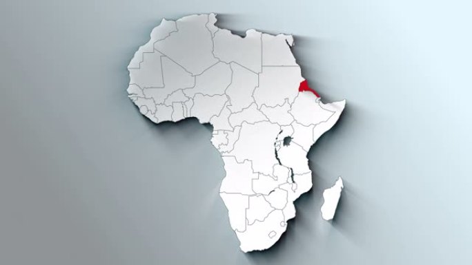 非洲大陆地图显示厄立特里亚国家突出显示