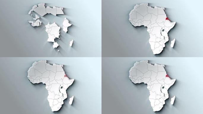 非洲大陆地图显示厄立特里亚国家突出显示