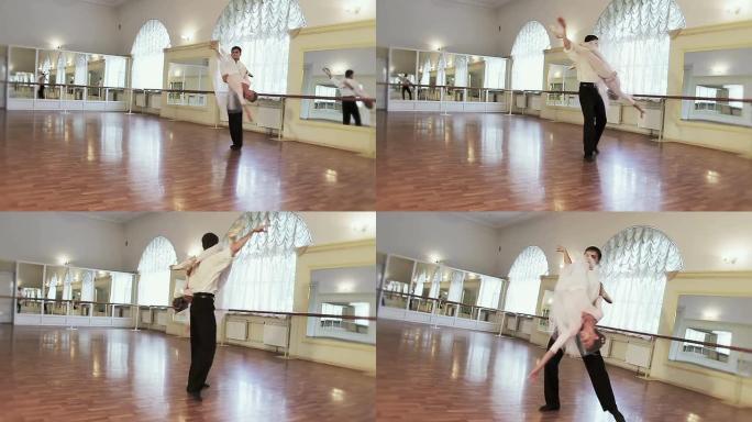 专业舞者在慢镜头工作室练习芭蕾舞动作