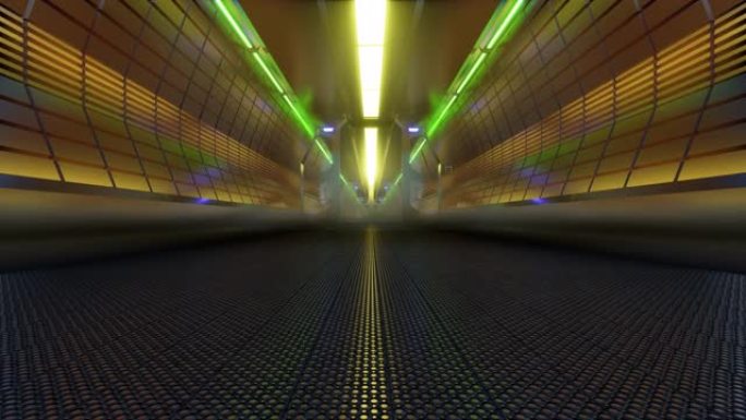 科幻星际飞船的大型走廊4k