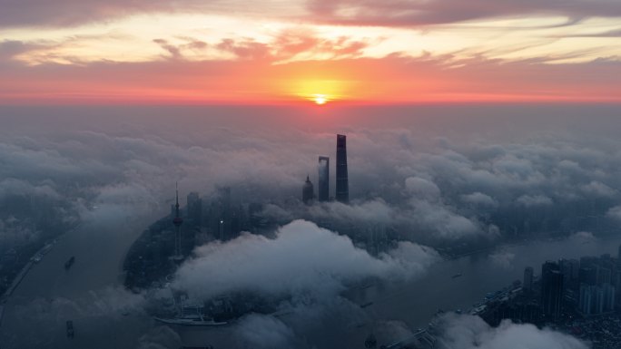 上海陆家嘴 金融 商业地标 宣传 平流雾