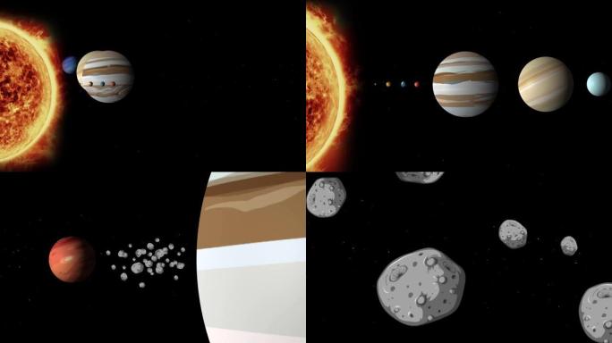 放大到小行星带的动画太阳系。