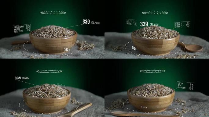 小麦与维生素、微量元素矿物质的信息图。能量、卡路里和成分