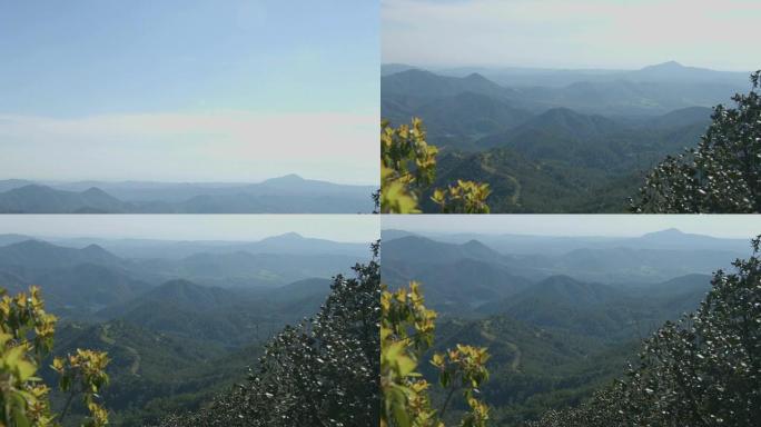 蓝天山脉垂直全景，美丽的绿色景观