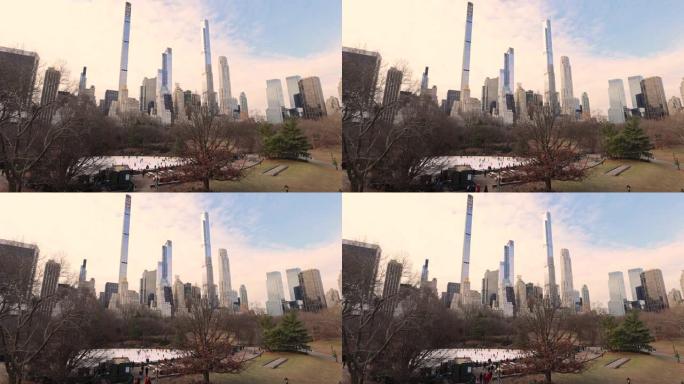 位于美国的纽约市，位于中央公园的纽约市城市公园位于曼哈顿的上西区和上东区，展示了施坦威大厦是世界上最