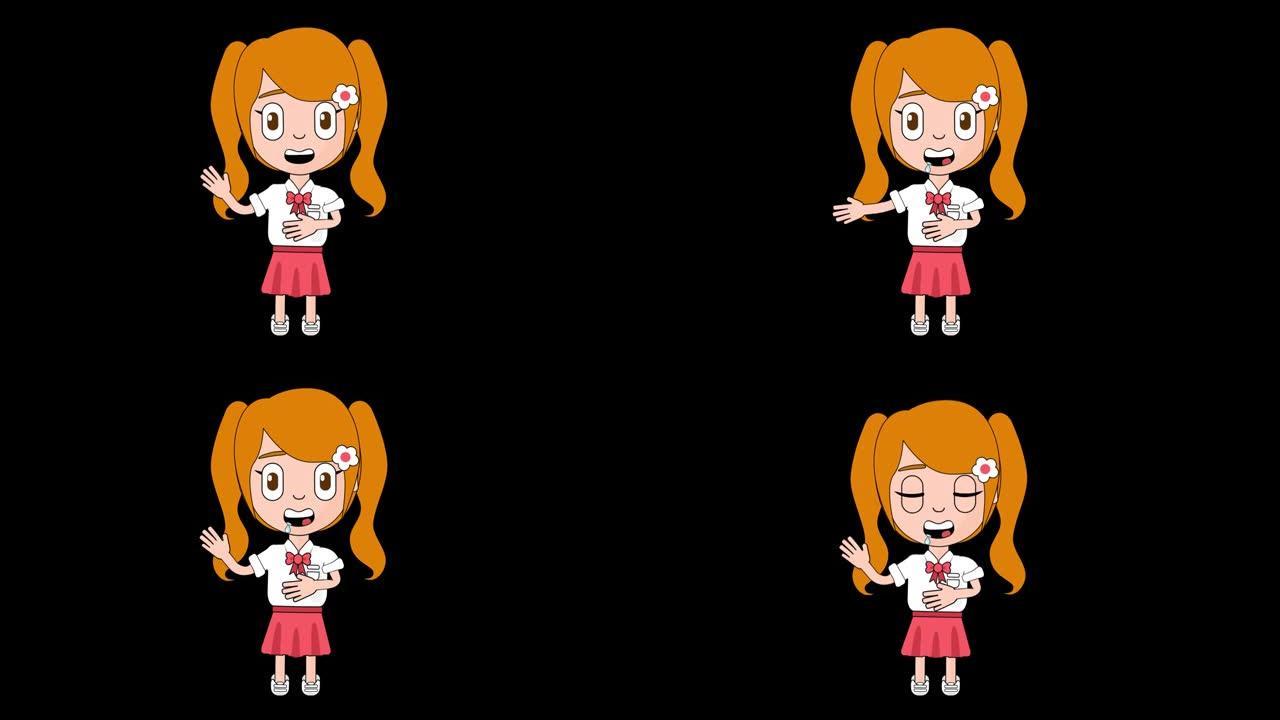 女孩饥饿动画角色说话头循环阿尔法卡通化身