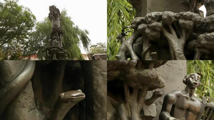 索非亚公园的高大纪念碑上装饰着人类和动物雕塑