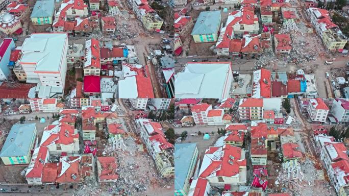 在2023土耳其地震期间从空中拍摄的城市和建筑图像。