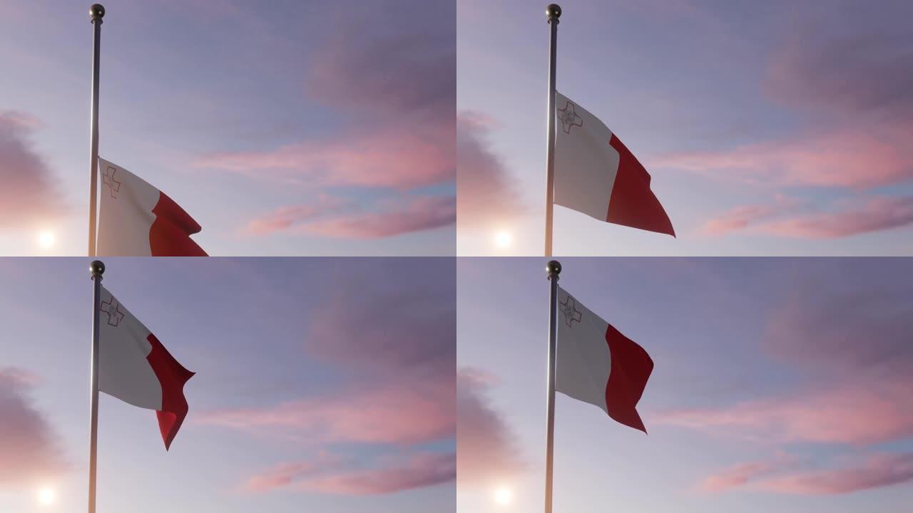 阳光下的动画国旗-马耳他