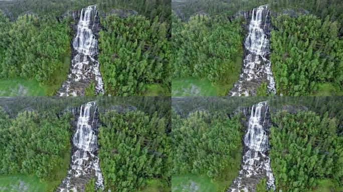 挪威Tvindefossen瀑布的航拍画面