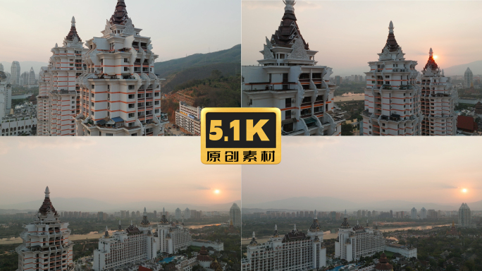 5K-版纳景洪告庄日落风光航拍，景洪航拍