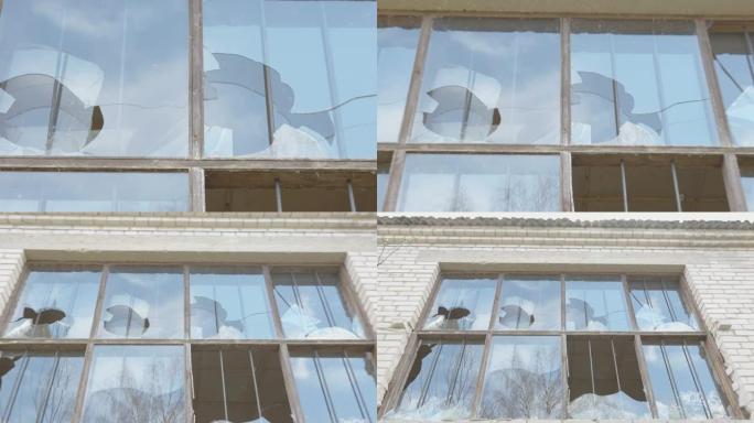 爱沙尼亚窗户碎玻璃的近距离观察