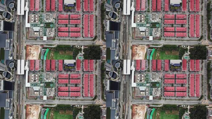 无人机在城市住宅楼、商店地段和单轨车站正上方的视点