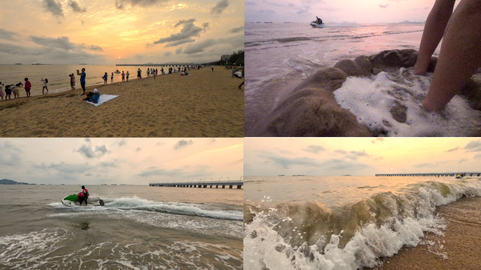 海南三亚湾日落时分的海边美景