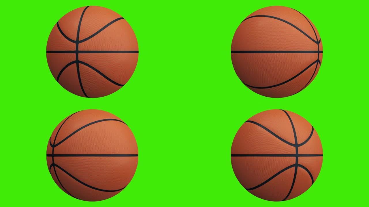 绿屏上的篮球旋转-chromakey背景，循环