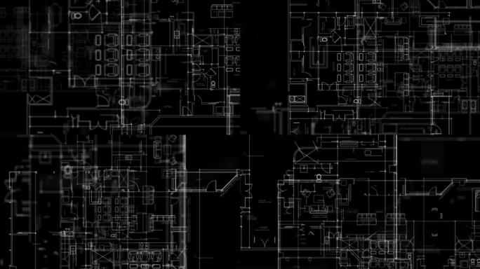 黑色背景上的建筑图纸