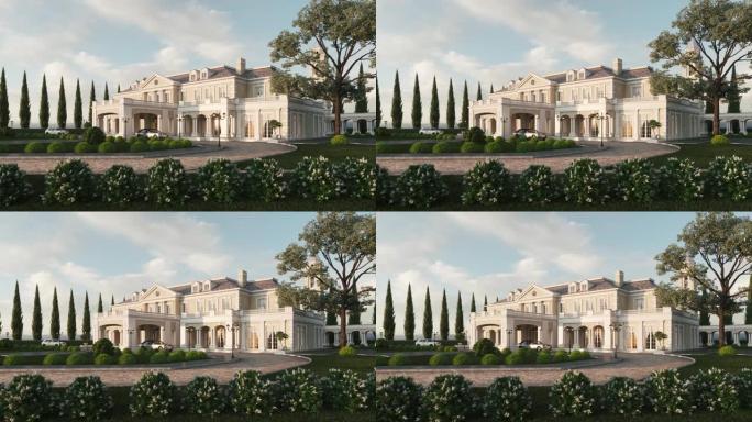 带绿色草坪的豪华住宅。漂亮的昂贵房子