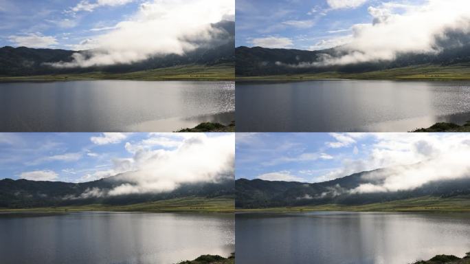 湖边晨雾逐渐消散的延时视频