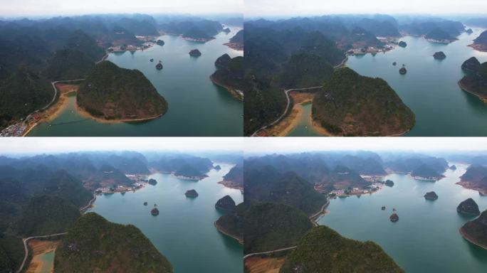 广西靖西渠洋湖自然风光喀斯特地貌山水航拍