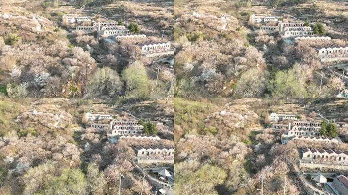 航拍春暖花开晨光中的昆嵛山六度寺村