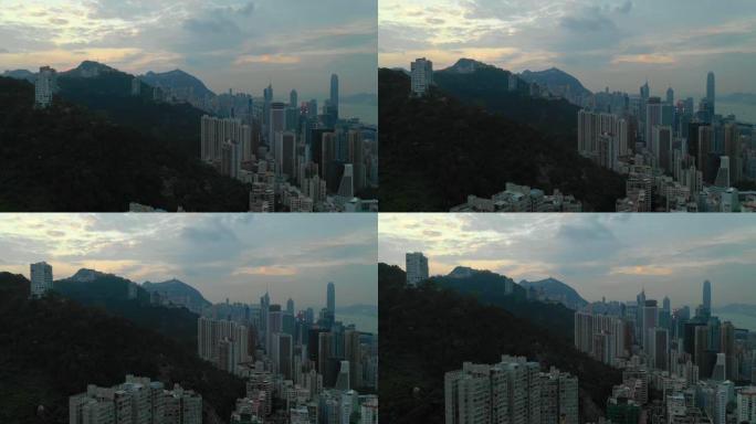 日落时间香港市区交通街空中全景4k