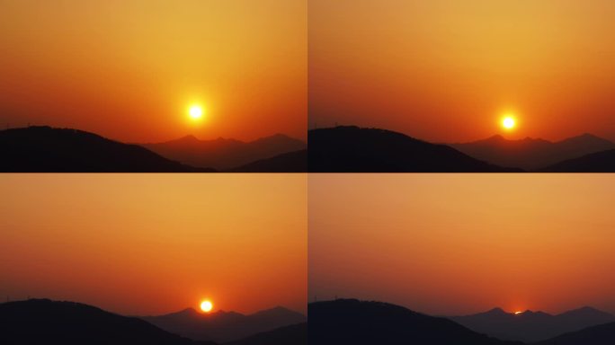 山峰日落延时黄昏橙色干净天空纯净金色晚霞