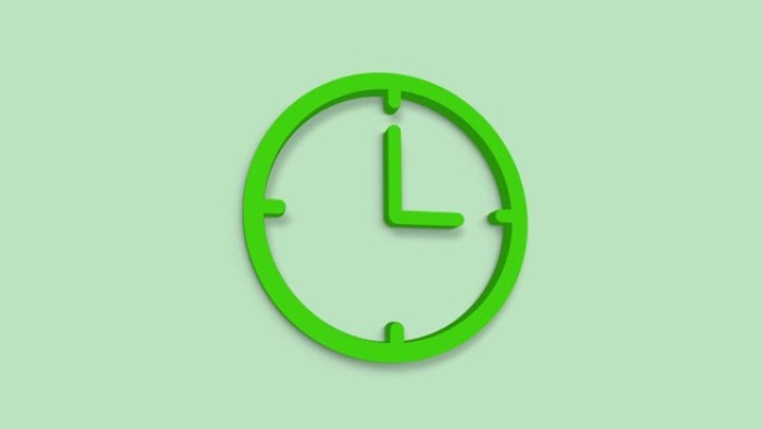 时钟3d图标隔离在绿色背景上。时间符号。4K
