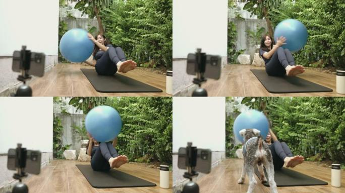 在家练习的瑜伽球在线教学-股票视频