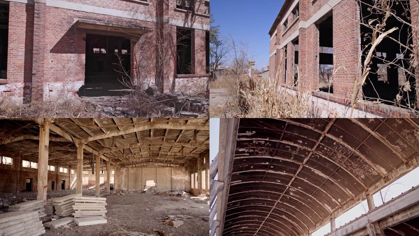 一组几十年前老工厂的残骸废墟