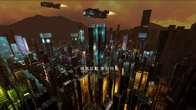 赛博朋克4K开场视角未来都市朋客夜景延时